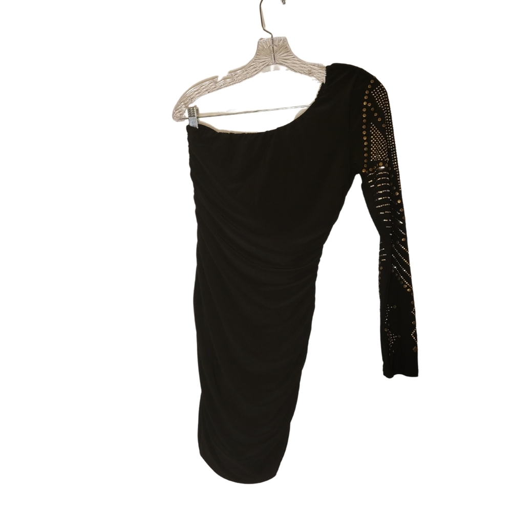 One Shoulder, Black & Gold Bodycon Dress